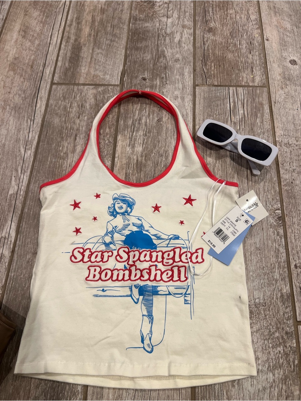 Star Spangled Bombshell Graphic Halter Tank Top